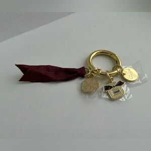 New Chloe Gold and Burgundy Key Holder with 3 charms. Mini size